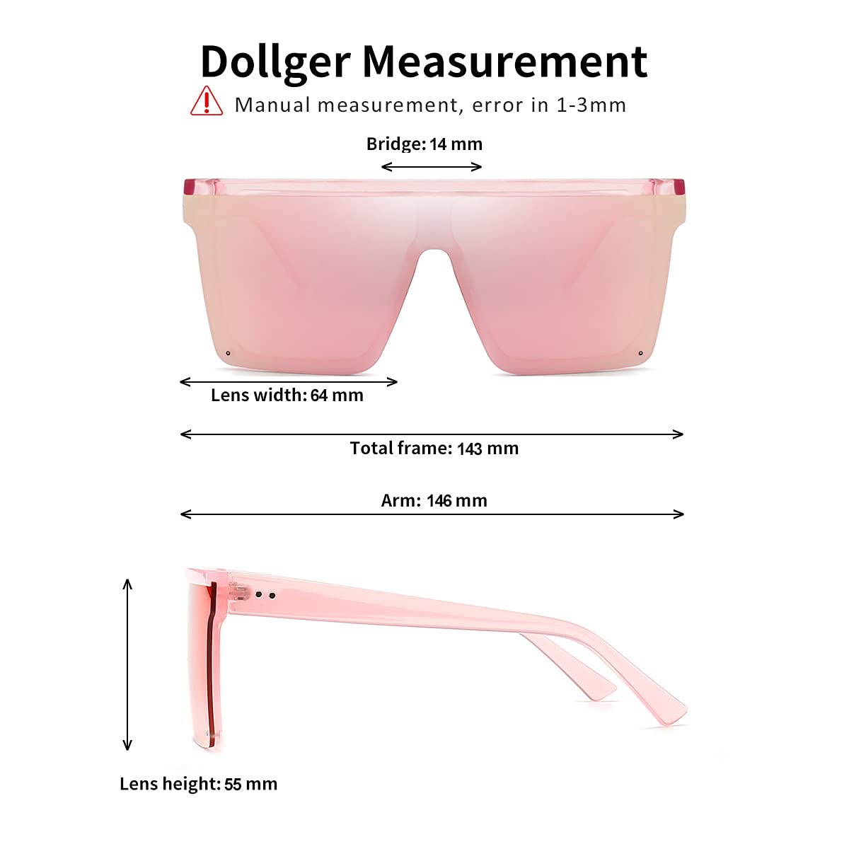 Dollger Square Oversized Sunglasses for Women Men Fashion Flat Top Big Black Frame Shades