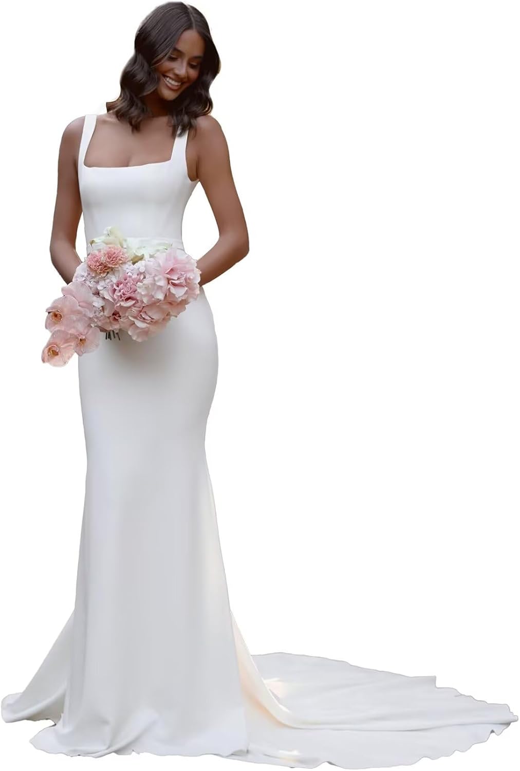Boho Wedding Dress for Bride Mermaid Lace Applique Beach Bridal Gowns BOFD5