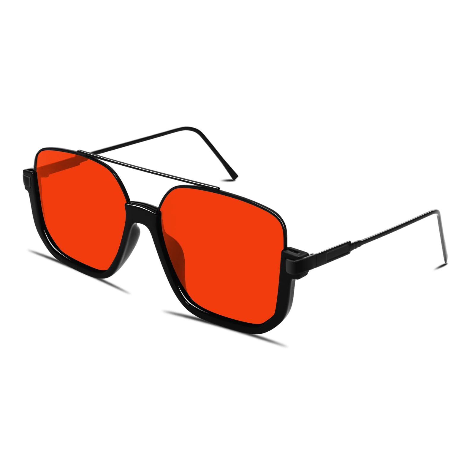 GUVIVI Retro Oversized Aviator Sunglasses for Women Men Square Double Bridge Pilot Sun Glasses 70s Trendy Shades