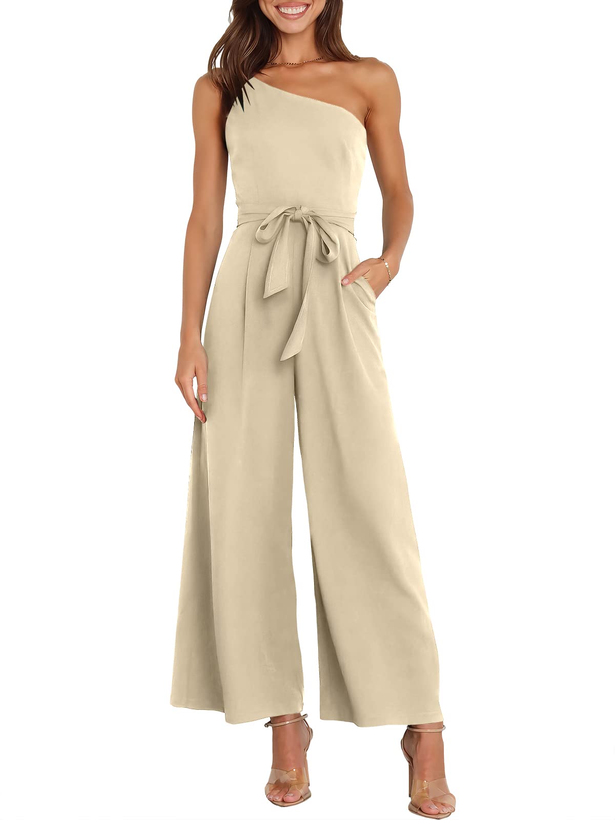 ANRABESS Women Summer Dressy Jumpsuits One Shoulder Sleeveless Casual Wide Leg Pants Romper Jumper 2026 Trendy Fall Outfits
