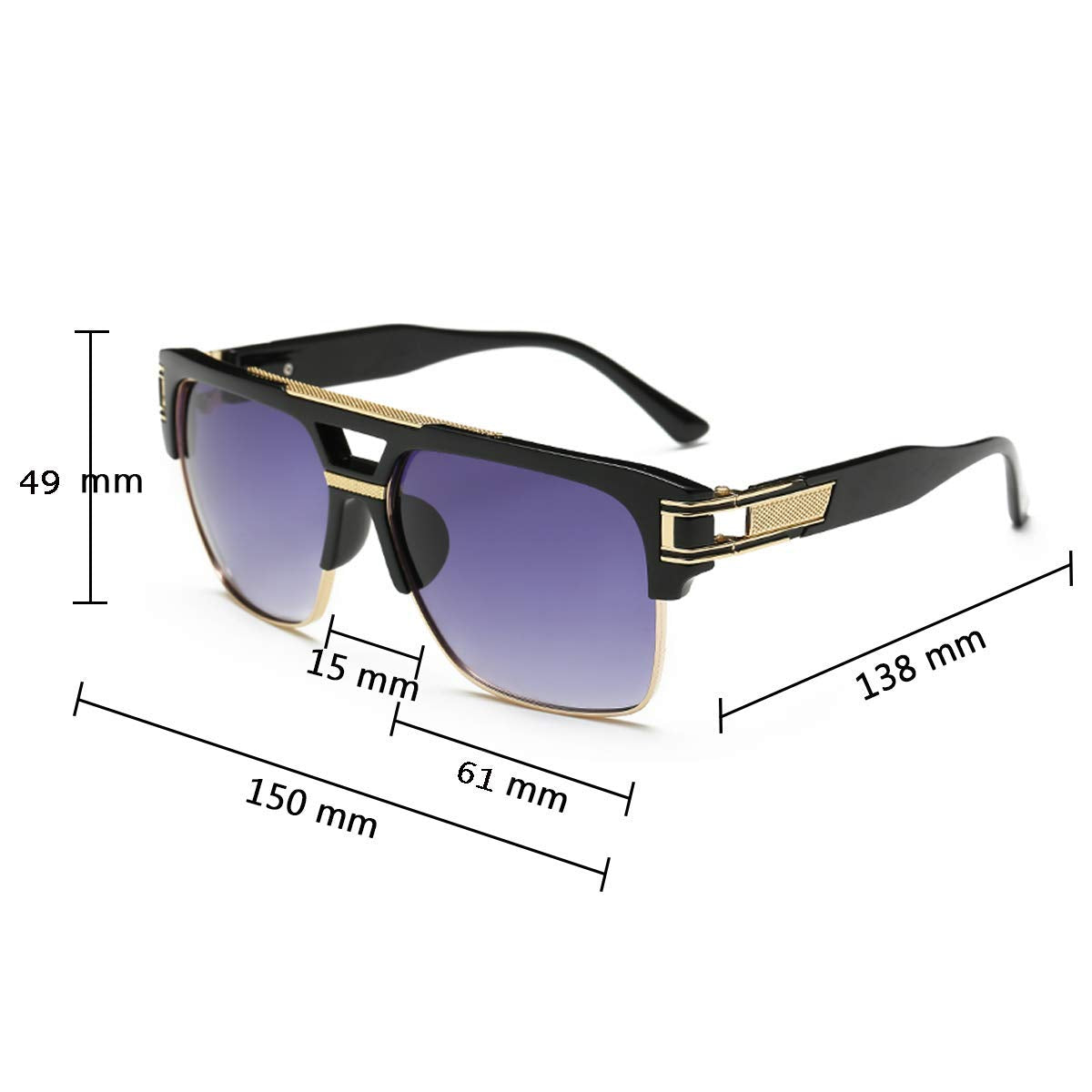 Dollger Square Sunglasses for Men Classic Oversized Sun Glasses Retro Semi Rimless Gold Alloy Frame UV400