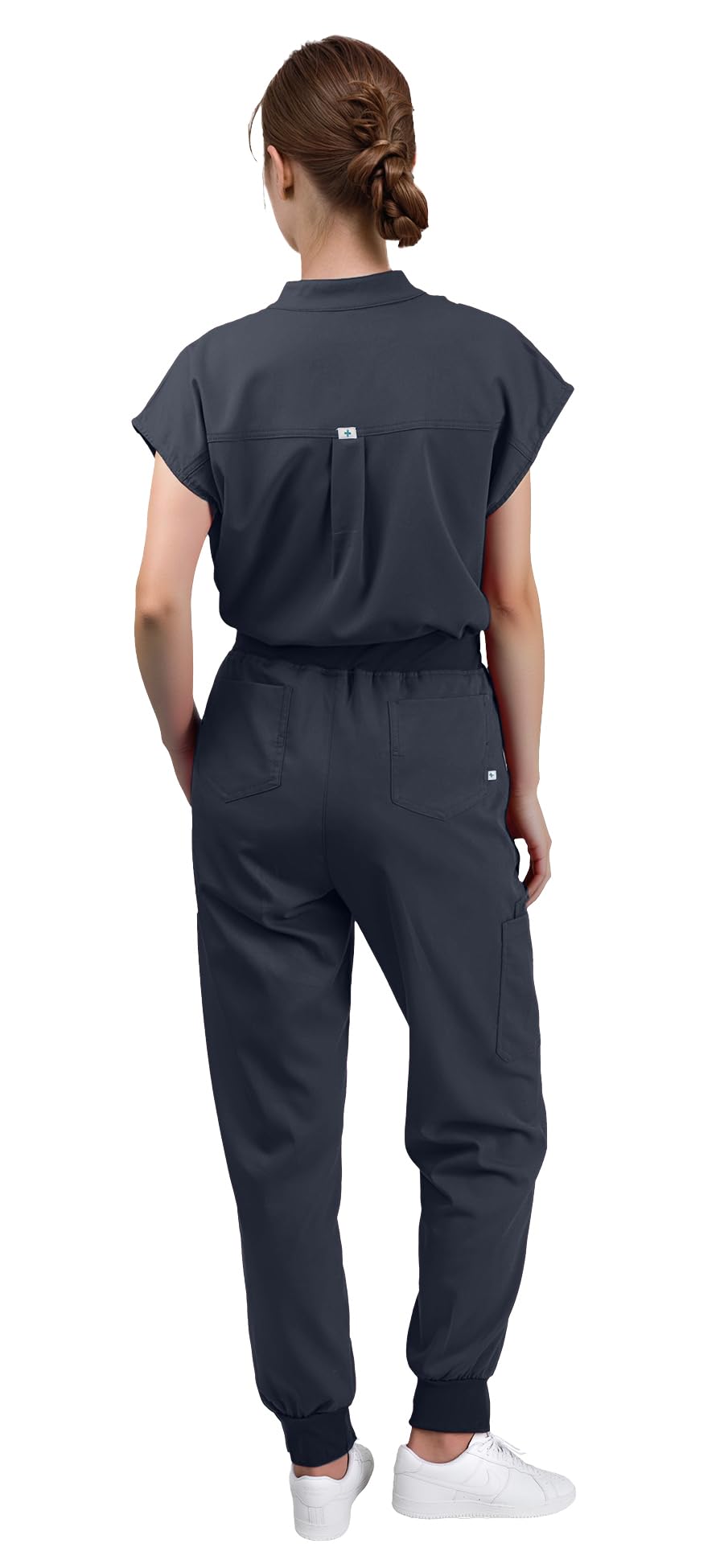 Scrubs for Women Set - Sleeveless Stand-Up Collar Scrub Top and Tapered Jogger Pants, 8-Pocket Work Uniform