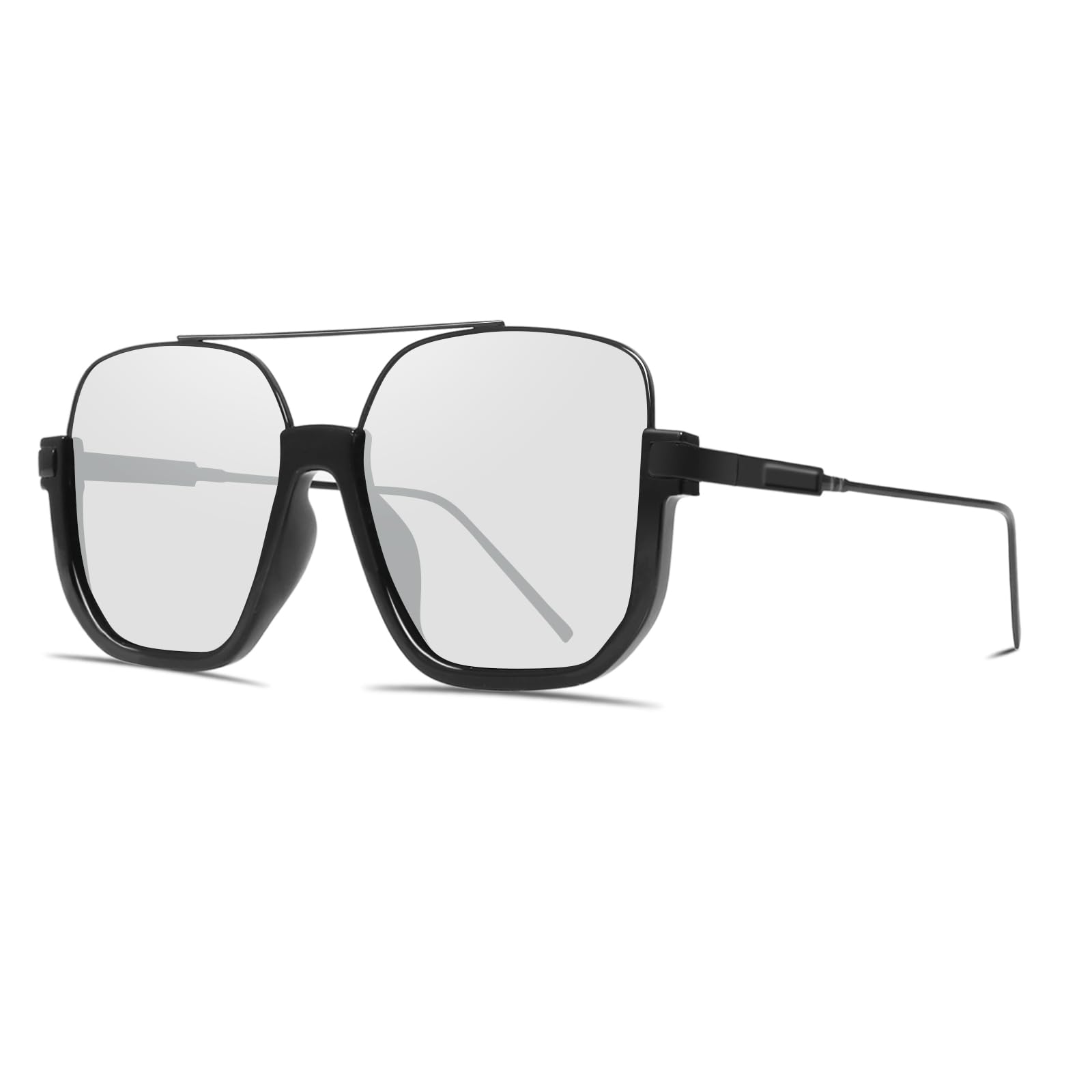 GUVIVI Retro Oversized Aviator Sunglasses for Women Men Square Double Bridge Pilot Sun Glasses 70s Trendy Shades
