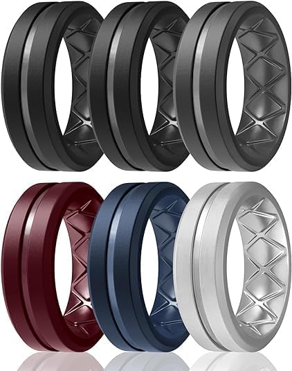 Egnaro Men's Silicone Ring 1/4/6 Multipack, Workout Travel Rubber Wedding Bands For Him, 8mm Width 2mm Thickness