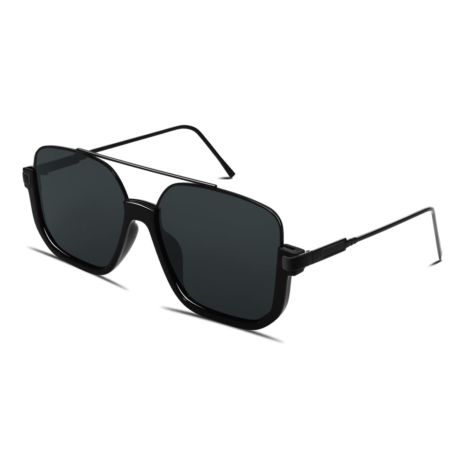 GUVIVI Retro Oversized Aviator Sunglasses for Women Men Square Double Bridge Pilot Sun Glasses 70s Trendy Shades