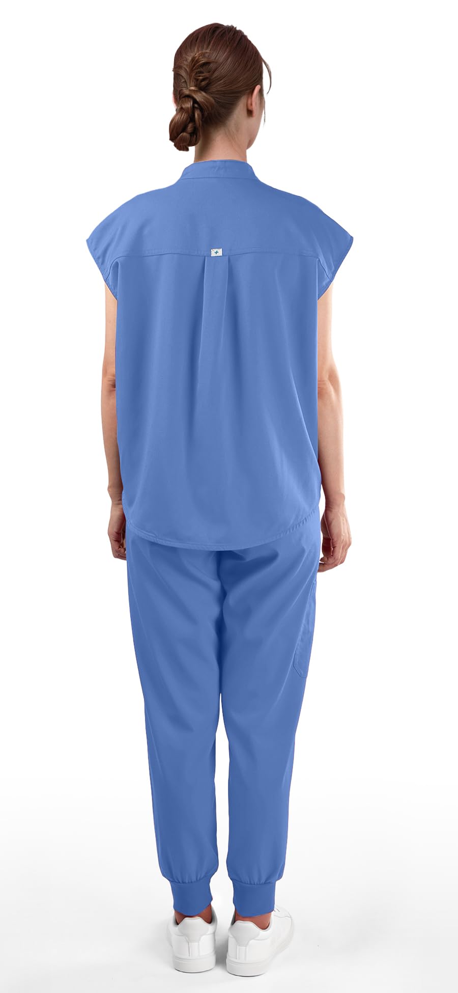 Scrubs for Women Set - Sleeveless Stand-Up Collar Scrub Top and Tapered Jogger Pants, 8-Pocket Work Uniform