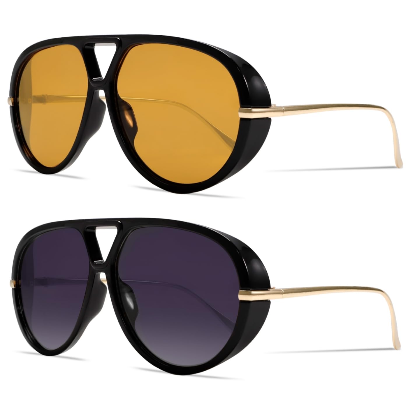 GUVIVI Retro Gold Aviator Sunglasses for Women Men, 2026 Metal Oversized 70s Aviators Black Vacation Beach Sun Glasses