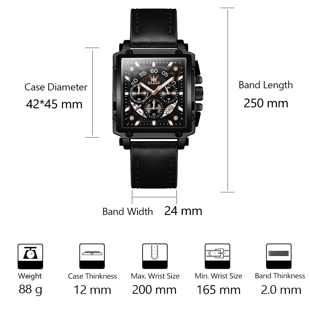 OLEVS Men's Casual Leather Watch, Big Face Chronograph Watch for Men, Fashion Easy to Read Dress Watch, Men's Waterproof Luminous Date Analog Watch, Gold/Black/White/Blue Dial
