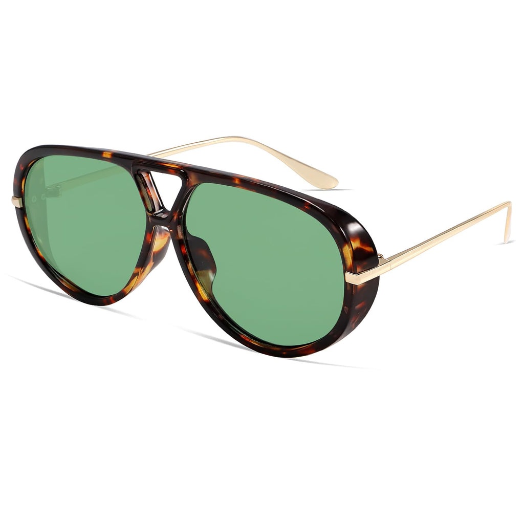 GUVIVI Retro Gold Aviator Sunglasses for Women Men, 2026 Metal Oversized 70s Aviators Black Vacation Beach Sun Glasses