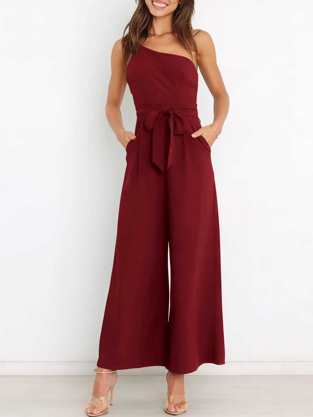 ANRABESS Women Summer Dressy Jumpsuits One Shoulder Sleeveless Casual Wide Leg Pants Romper Jumper 2026 Trendy Fall Outfits