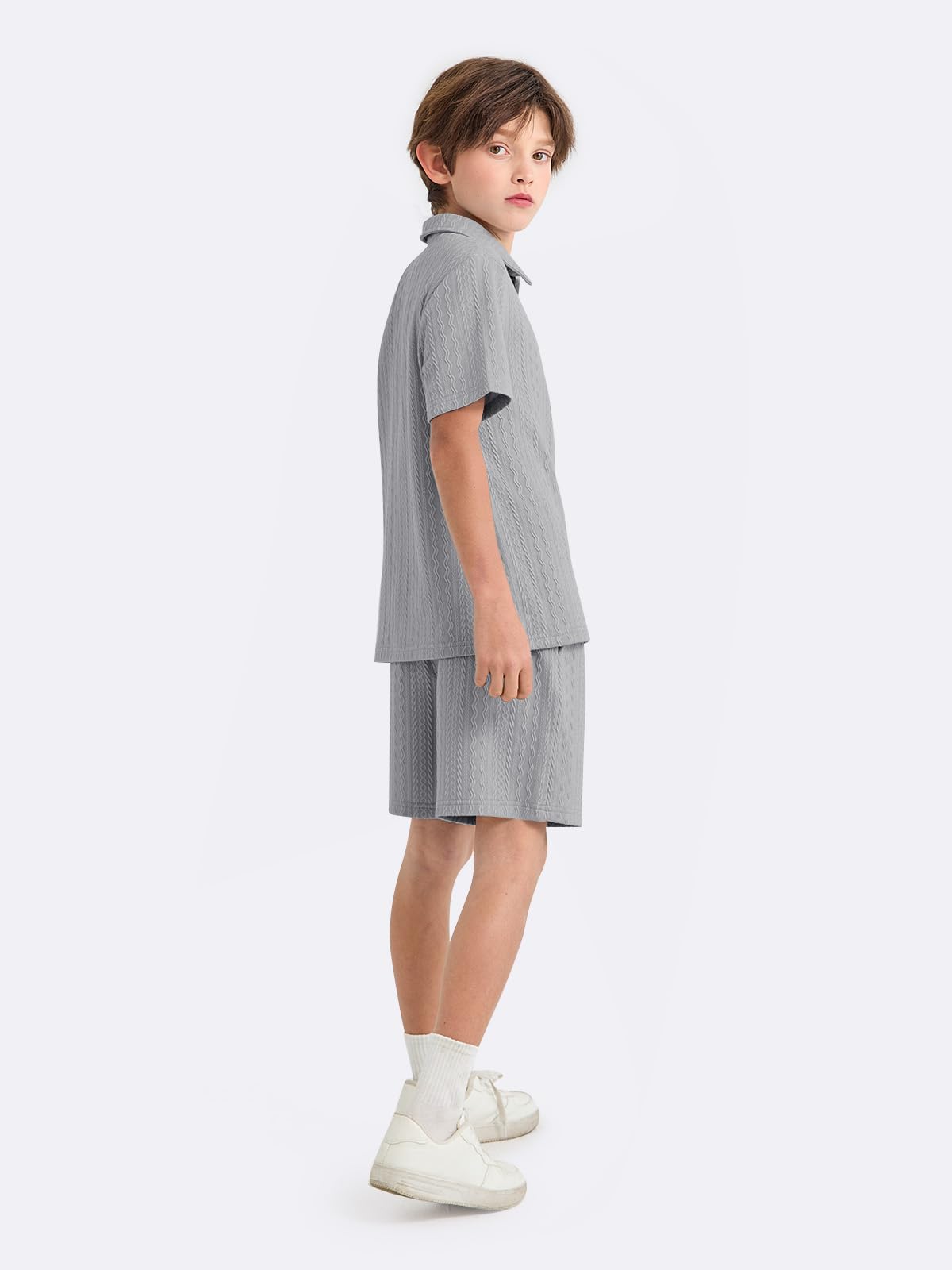 Haloumoning Boys 2 Piece Summer Outfits Kids Quarter Zip Polo Shirt and Shorts Set Athletic Tracksuit 5-14 Years