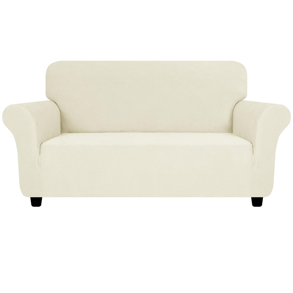 ZNSAYOTX Super Stretch Chair Slipcover (30"-47"), New Striped Sofa Chair Covers for Living Room, Dogs Pet Friendly Anti-Slip Chair Protector Spandex Armchair Slipcovers (Beige, Chair)