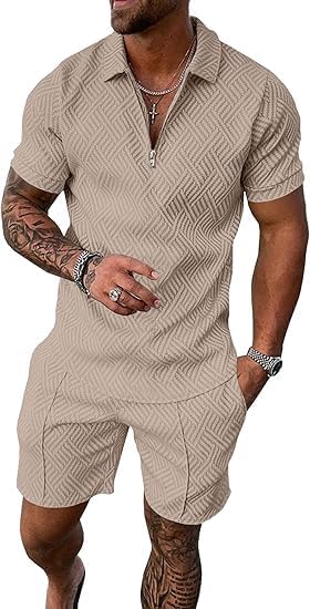 Mens Short Sets 2 Piece Outfits Polo Shirt Fashion Summer Tracksuits Casual Set Short Sleeve and Shorts Set for Men
