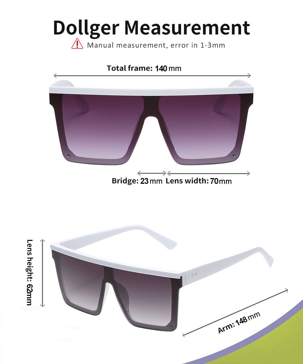 Dollger Square Oversized Sunglasses for Women Men Fashion Flat Top Big Black Frame Shades