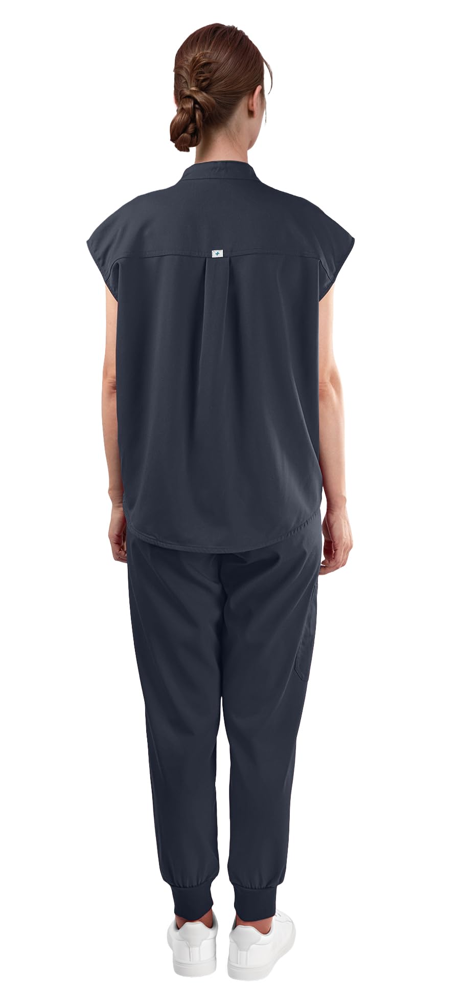 Scrubs for Women Set - Sleeveless Stand-Up Collar Scrub Top and Tapered Jogger Pants, 8-Pocket Work Uniform