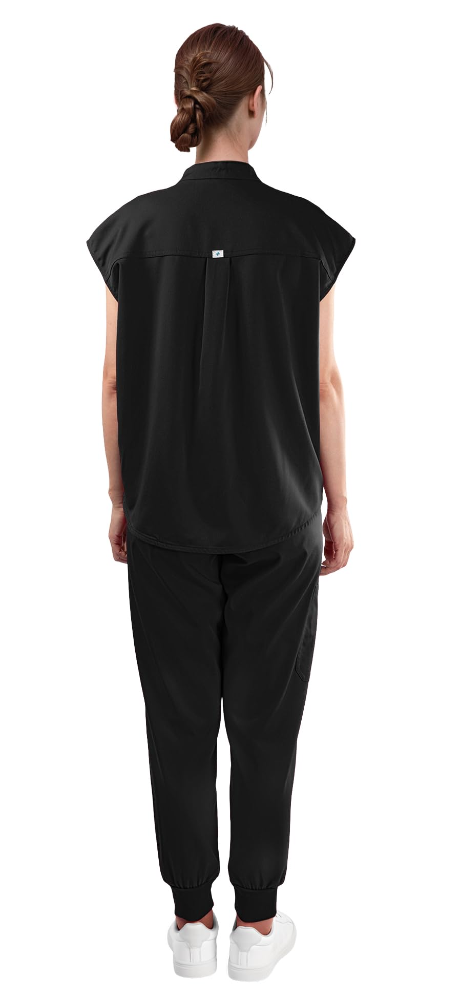 Scrubs for Women Set - Sleeveless Stand-Up Collar Scrub Top and Tapered Jogger Pants, 8-Pocket Work Uniform