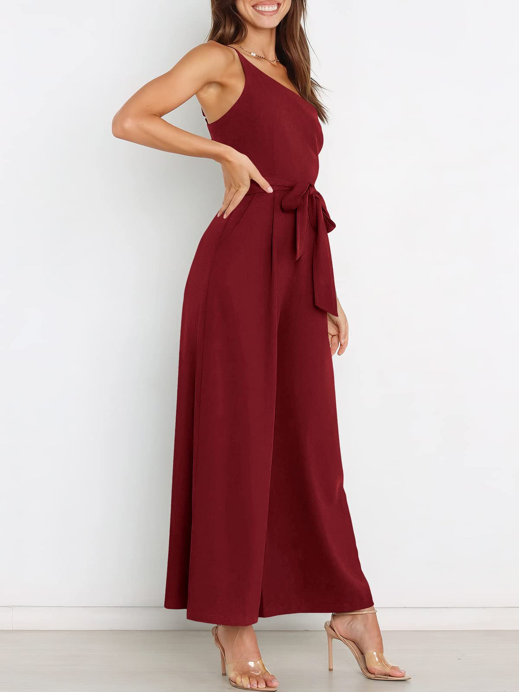 ANRABESS Women Summer Dressy Jumpsuits One Shoulder Sleeveless Casual Wide Leg Pants Romper Jumper 2026 Trendy Fall Outfits