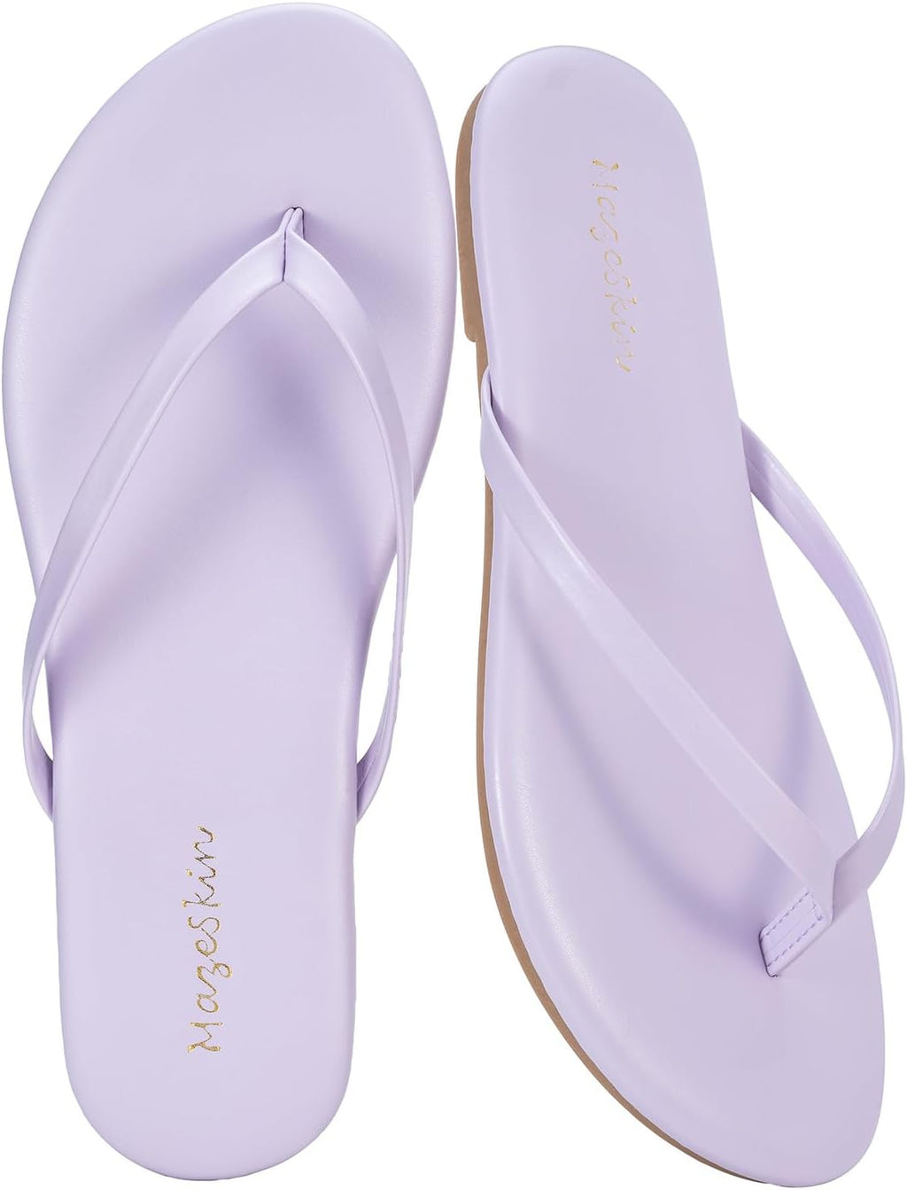mazeskin Women's Memory Foam Comfortable Flat Thong Sandals Dressy Summer Beach Leather Slide Flip Flops