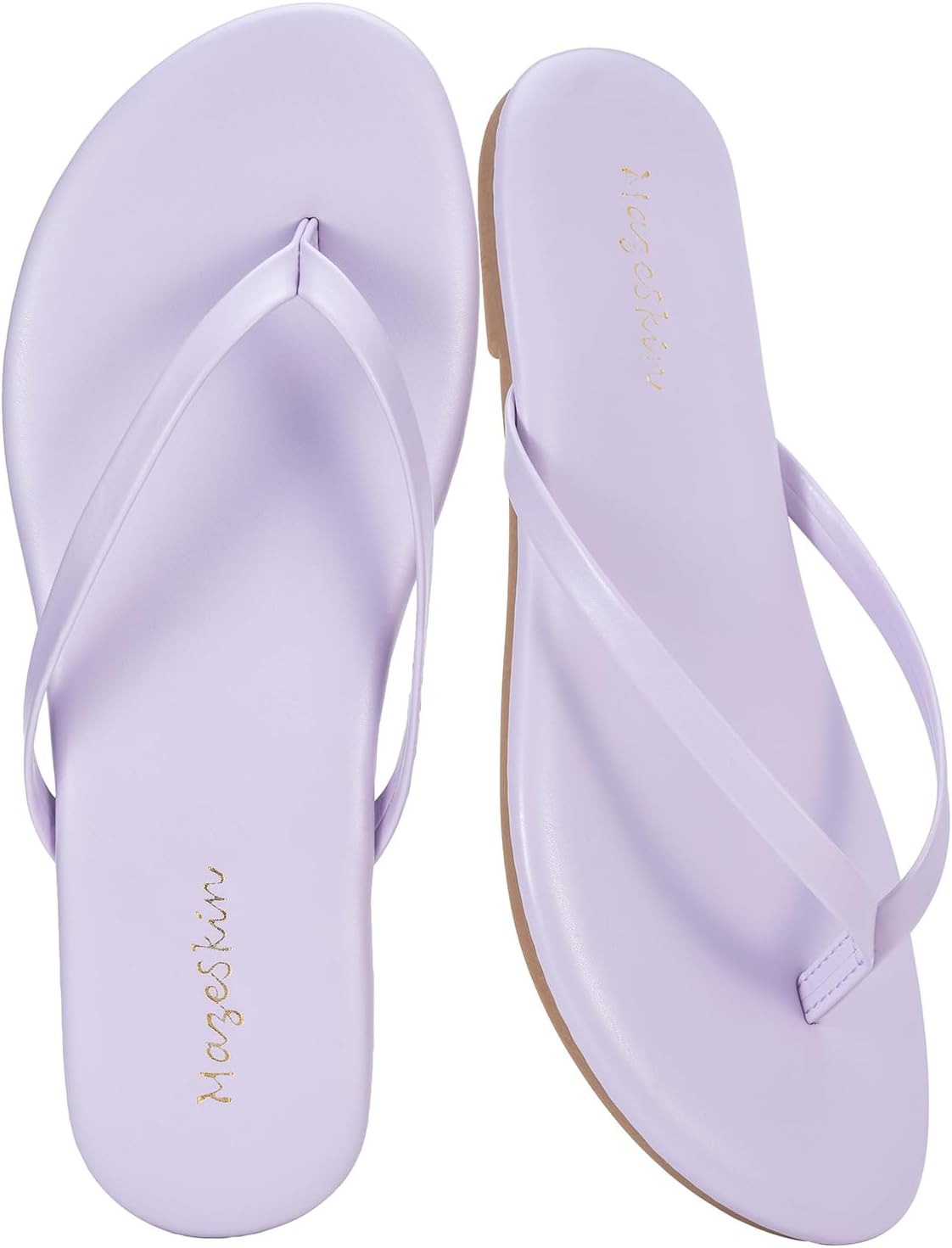 mazeskin Women's Memory Foam Comfortable Flat Thong Sandals Dressy Summer Beach Leather Slide Flip Flops