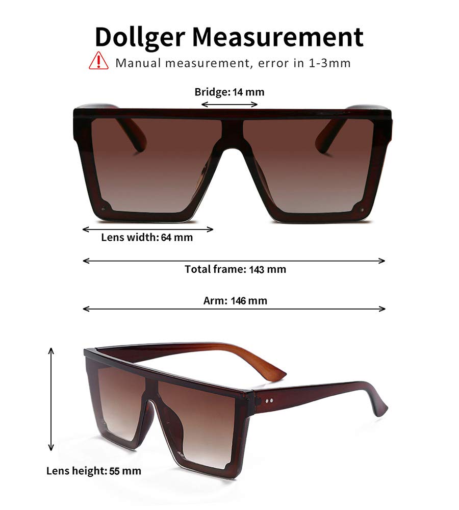 Dollger Square Oversized Sunglasses for Women Men Fashion Flat Top Big Black Frame Shades