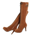 getmorebeauty Womens Knee High Boots Suede Buckle Rock Lace Up Zipped Thigh High Heel Boots