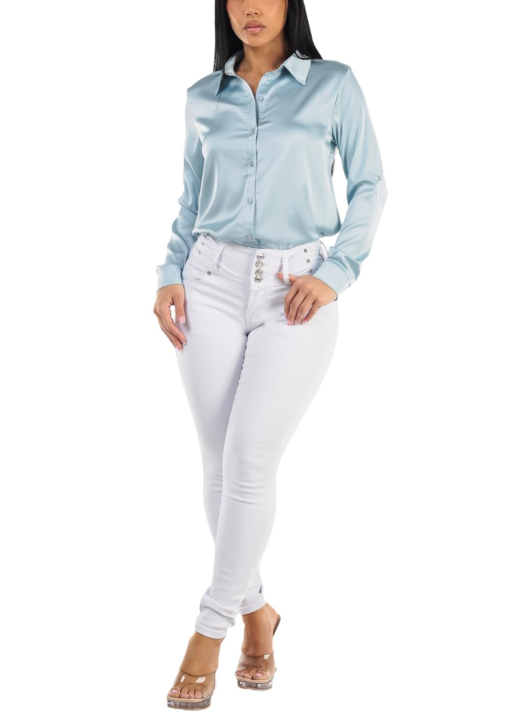 Moda Xpress Womens Juniors High Rise Butt Lifting Stretch Skinny Jeans Sculpting Slim Fit Denim Everyday Wear