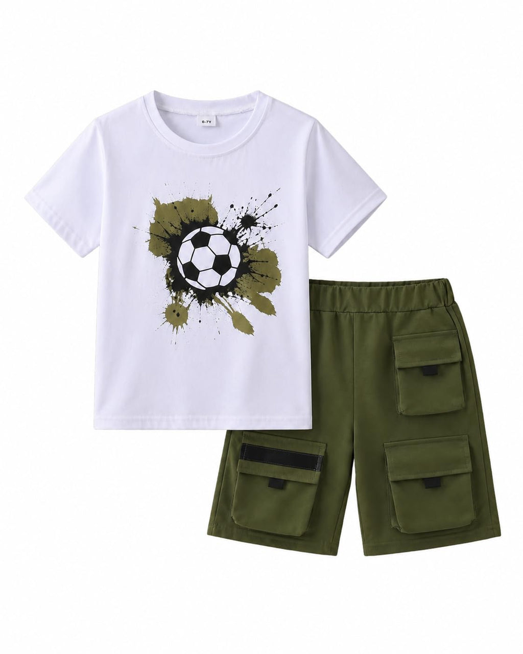 Azmxynol Tween Boys Clothes Daily Casual Short Sleeve Top + Cargo Shorts 2 Pieces Outfit Set, Size 6-14 Years