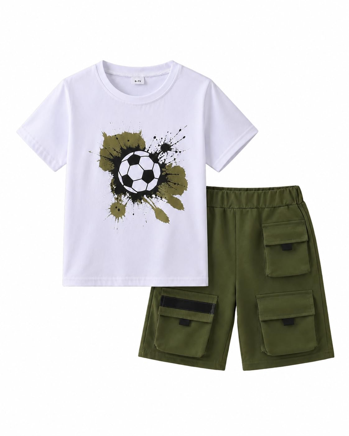 Azmxynol Tween Boys Clothes Daily Casual Short Sleeve Top + Cargo Shorts 2 Pieces Outfit Set, Size 6-14 Years