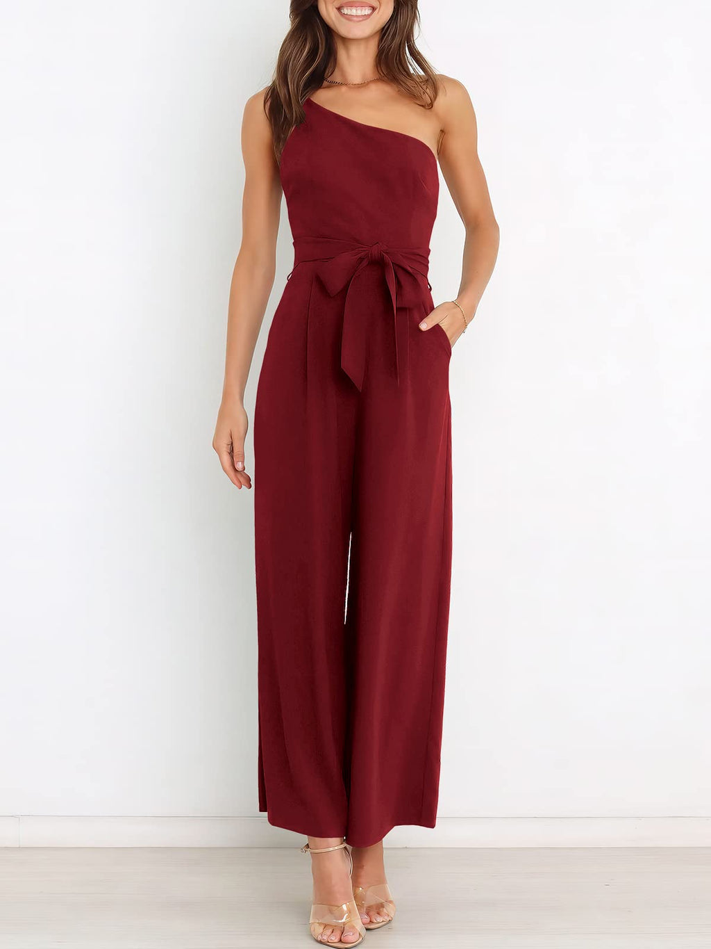 ANRABESS Women Summer Dressy Jumpsuits One Shoulder Sleeveless Casual Wide Leg Pants Romper Jumper 2026 Trendy Fall Outfits