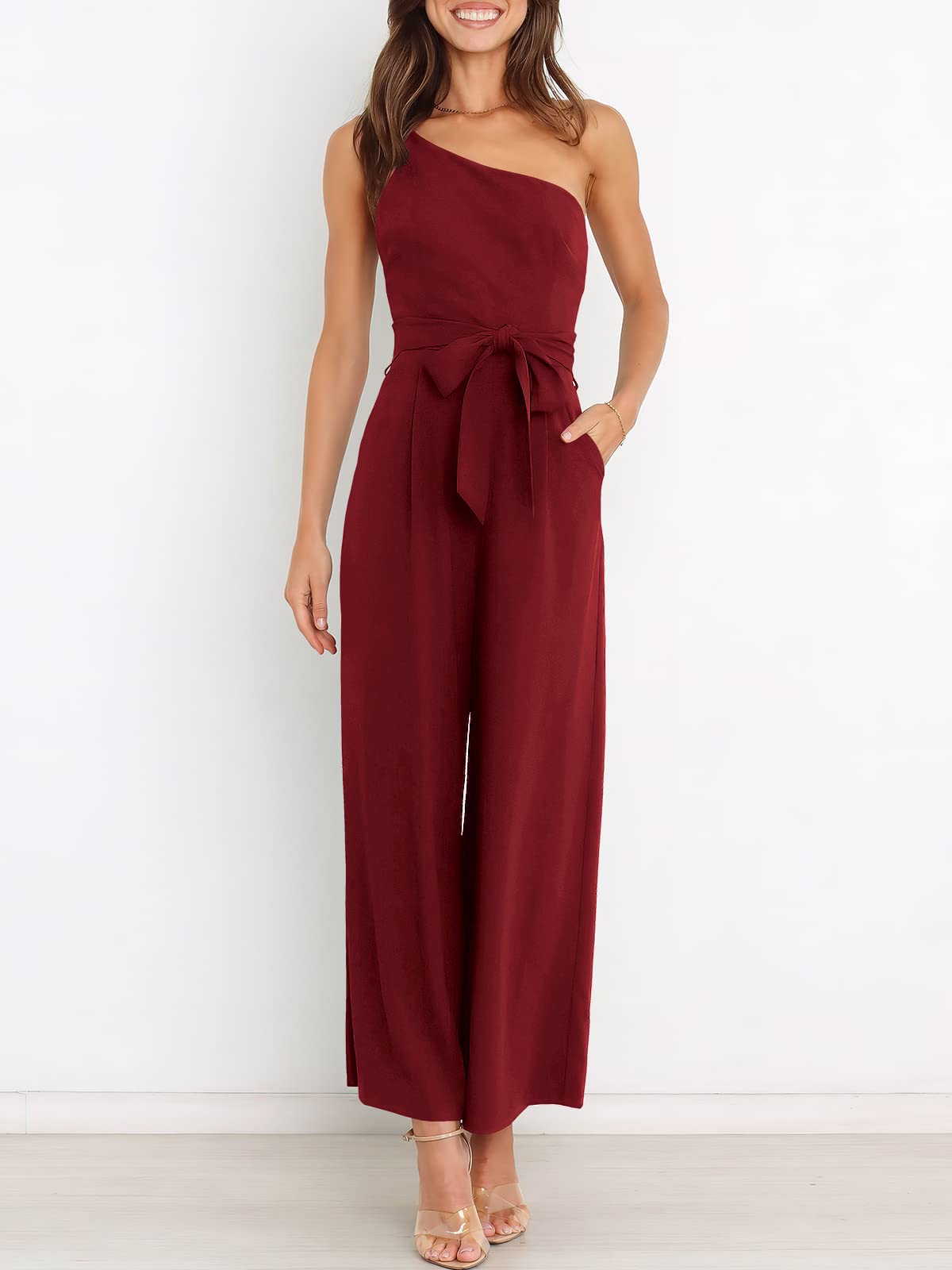 ANRABESS Women Summer Dressy Jumpsuits One Shoulder Sleeveless Casual Wide Leg Pants Romper Jumper 2026 Trendy Fall Outfits
