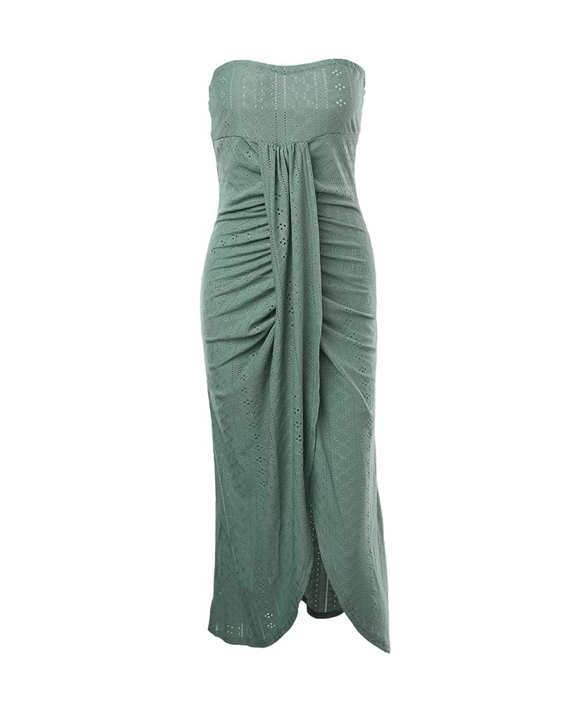 CHICME Women's Strapless Maxi Bodycon Dresses Wrap Asymmetrical Beach Maxi Long Dress Beach Sunset Dress