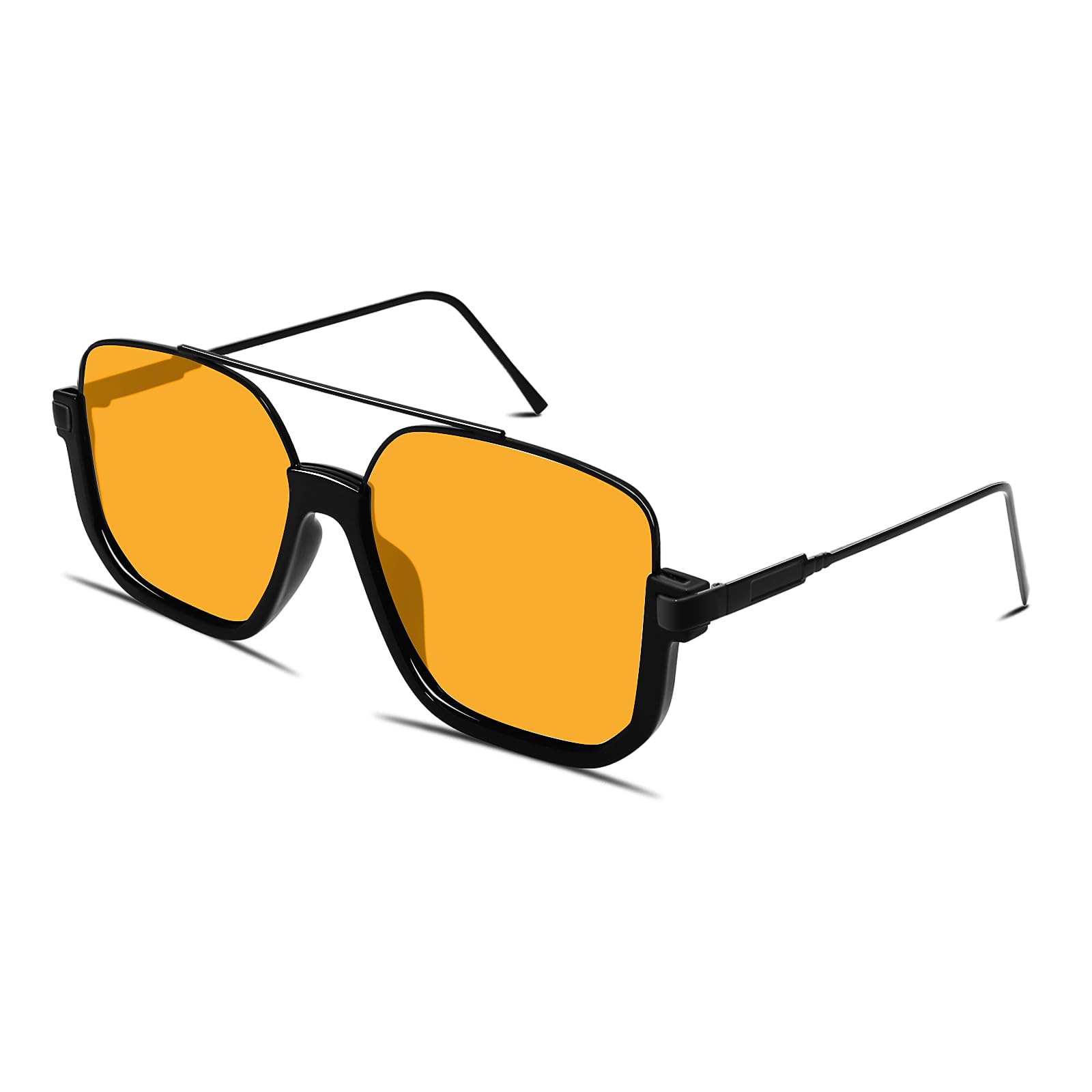 GUVIVI Retro Oversized Aviator Sunglasses for Women Men Square Double Bridge Pilot Sun Glasses 70s Trendy Shades