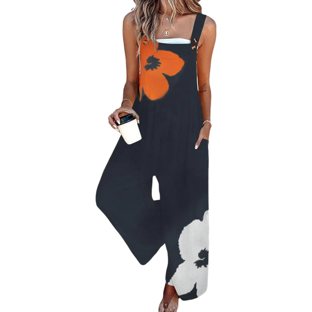 Women's Jumpsuits 2026 Summer Floral Overalls One Piece Outfits Sleeveless Wide Leg Pants Rompers with Pockets