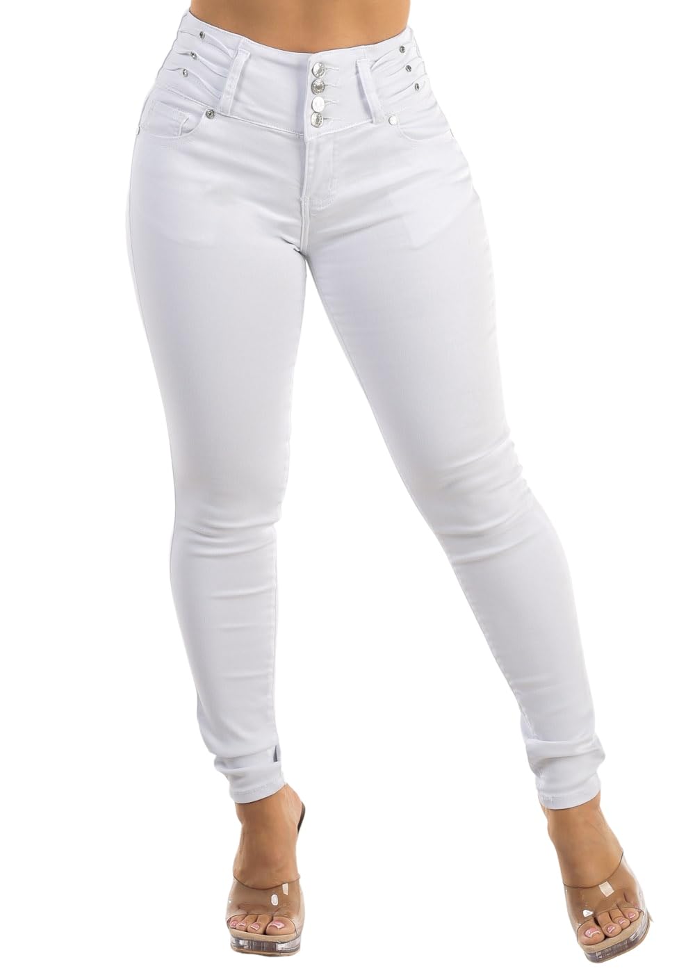 Moda Xpress Womens Juniors High Rise Butt Lifting Stretch Skinny Jeans Sculpting Slim Fit Denim Everyday Wear