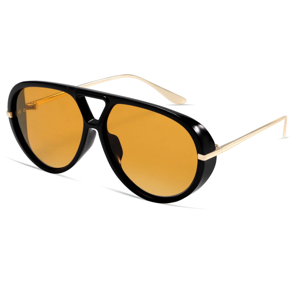 GUVIVI Retro Gold Aviator Sunglasses for Women Men, 2026 Metal Oversized 70s Aviators Black Vacation Beach Sun Glasses