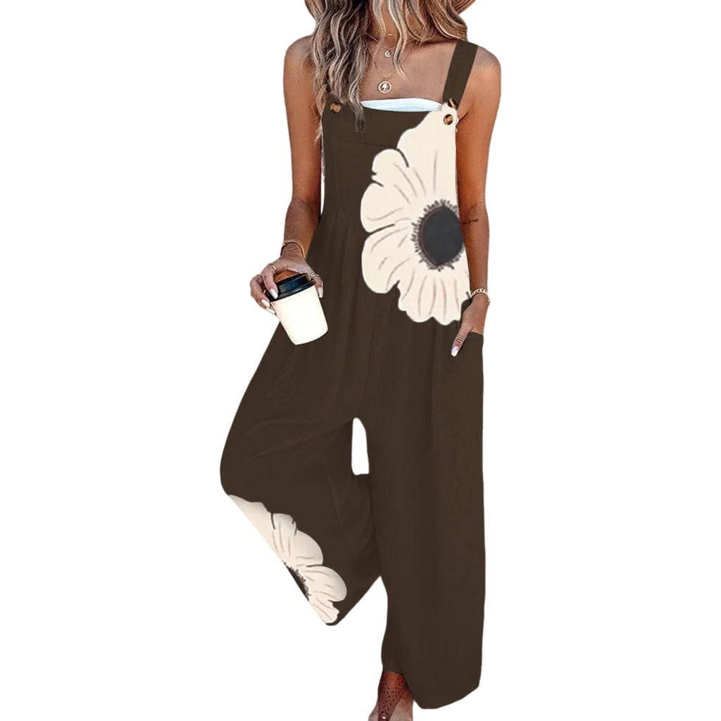 Women's Jumpsuits 2026 Summer Floral Overalls One Piece Outfits Sleeveless Wide Leg Pants Rompers with Pockets