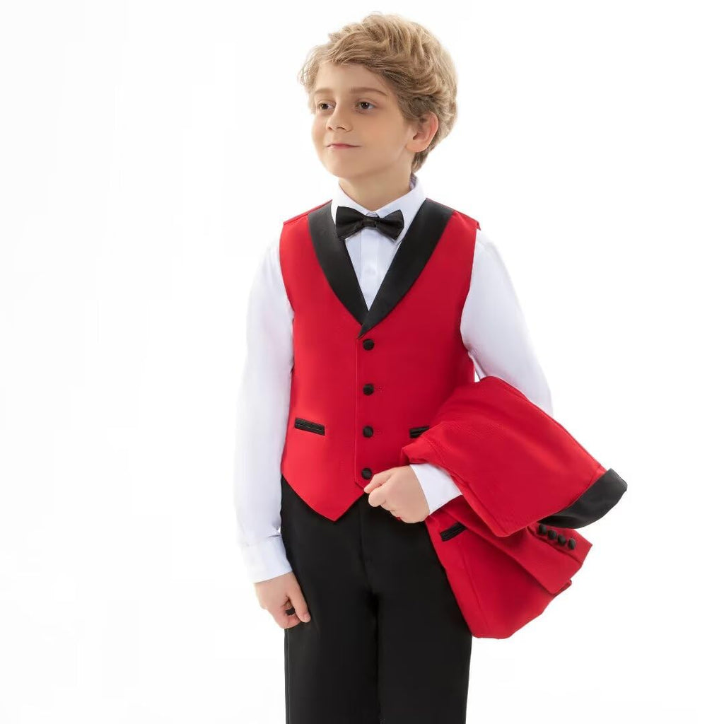 Shawl Lapel Boys Tuxedo Suit with Black Pants, Slim Fit Boys Suit for Toddler, Formal Dress Tuxedo Suits for Boy