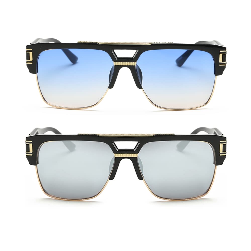 Dollger Square Sunglasses for Men Classic Oversized Sun Glasses Retro Semi Rimless Gold Alloy Frame UV400