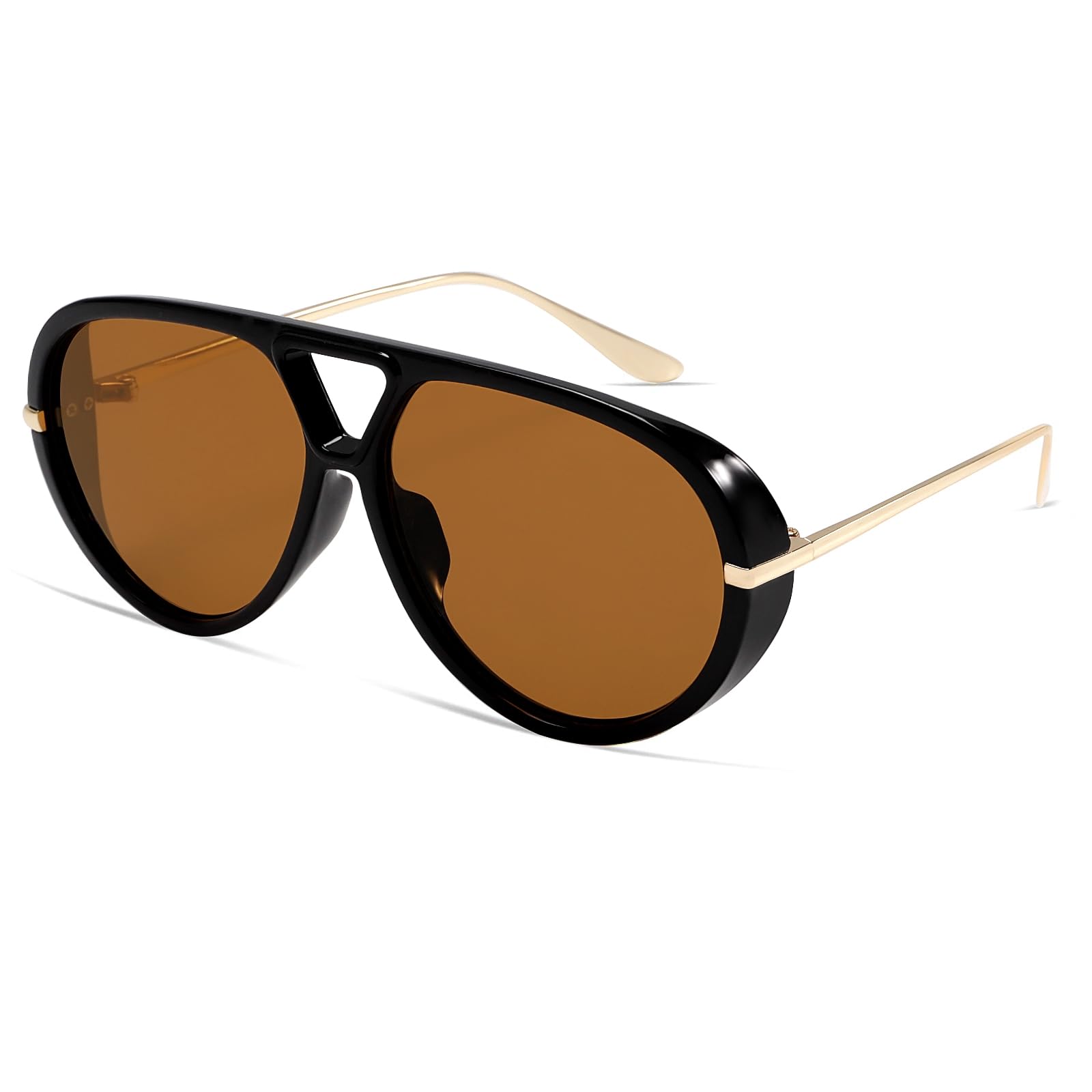 GUVIVI Retro Gold Aviator Sunglasses for Women Men, 2026 Metal Oversized 70s Aviators Black Vacation Beach Sun Glasses