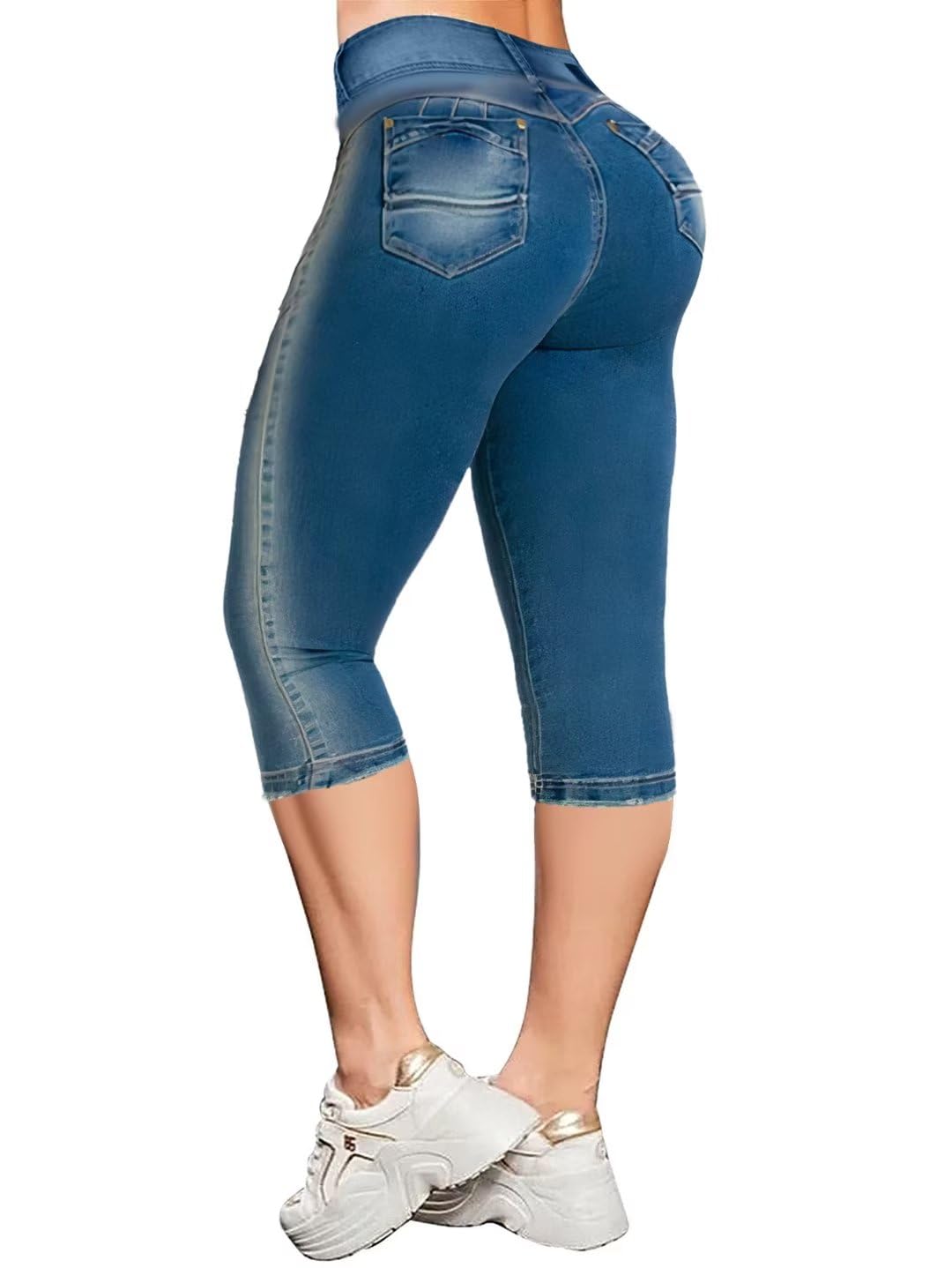 Flamingals High Waist Capris Jeans for Women Casual Summer Butt Lifting Skinny Denim Capri