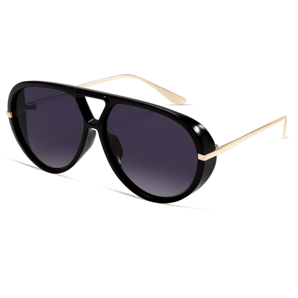 GUVIVI Retro Gold Aviator Sunglasses for Women Men, 2026 Metal Oversized 70s Aviators Black Vacation Beach Sun Glasses