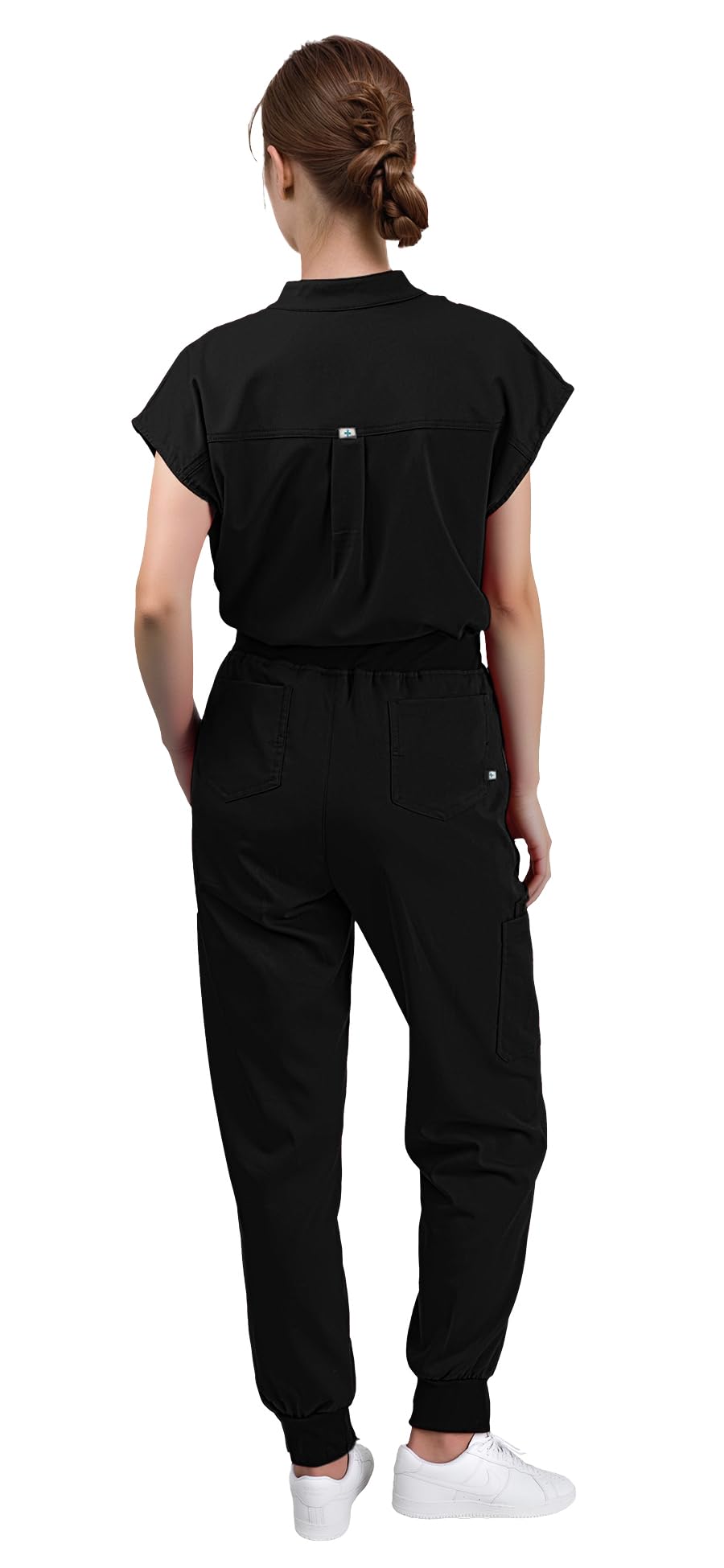 Scrubs for Women Set - Sleeveless Stand-Up Collar Scrub Top and Tapered Jogger Pants, 8-Pocket Work Uniform