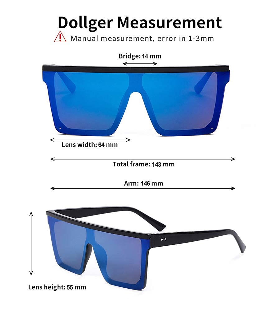 Dollger Square Oversized Sunglasses for Women Men Fashion Flat Top Big Black Frame Shades