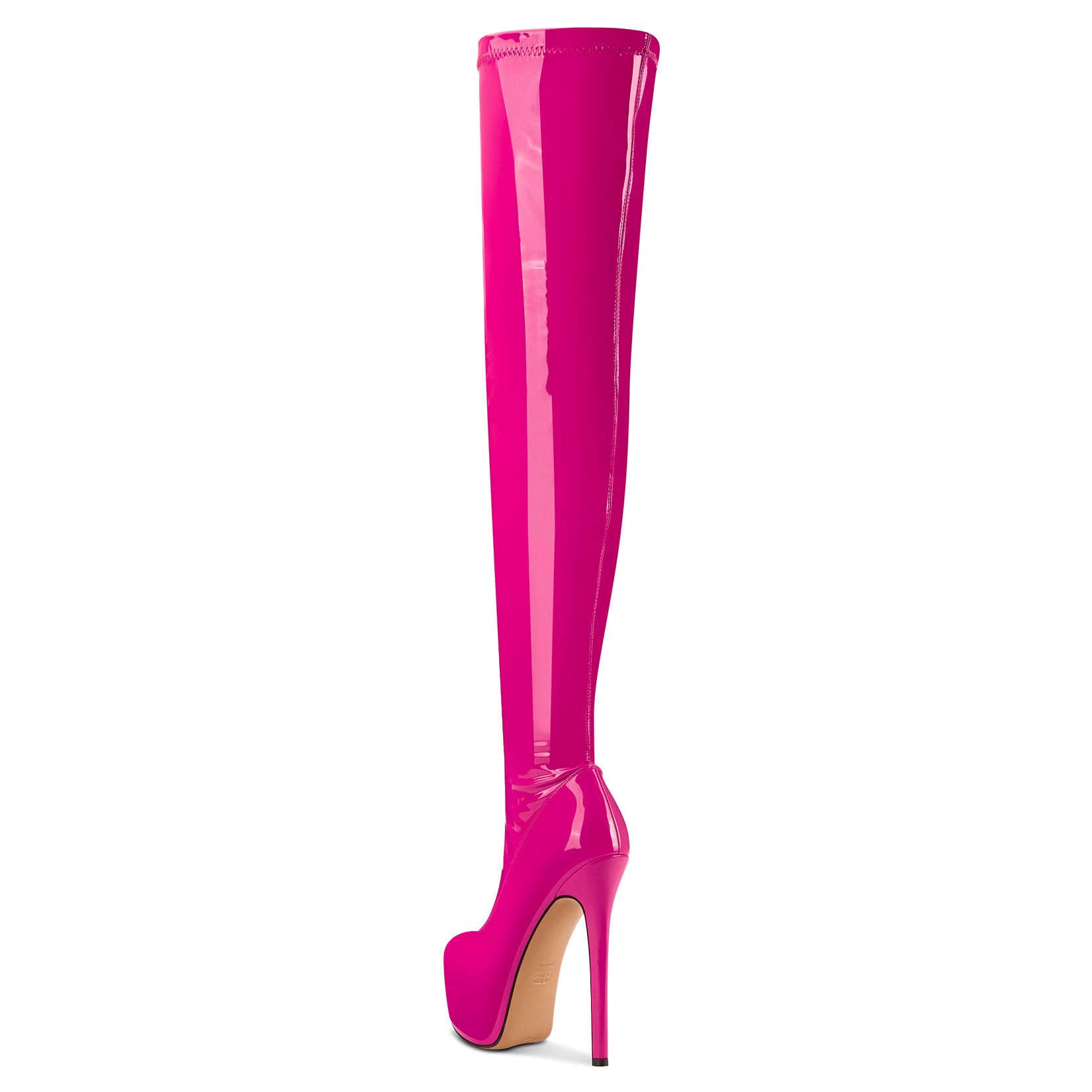 Aachcol Patent Leather Over The Knee Stiletto Boots Platform Thigh High Boots Round Toe Side Zipper Sexy Dress High Heel Boots 5.9 Inches Heels