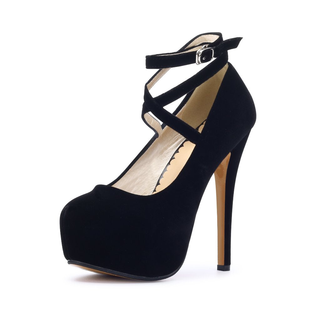 OCHENTA Women's Ankle Strap Platform Pumps, High Heel Dress Shoes, Cross Strap Stiletto Heels for Party, Prom, Wedding, Evening 5.5Inch