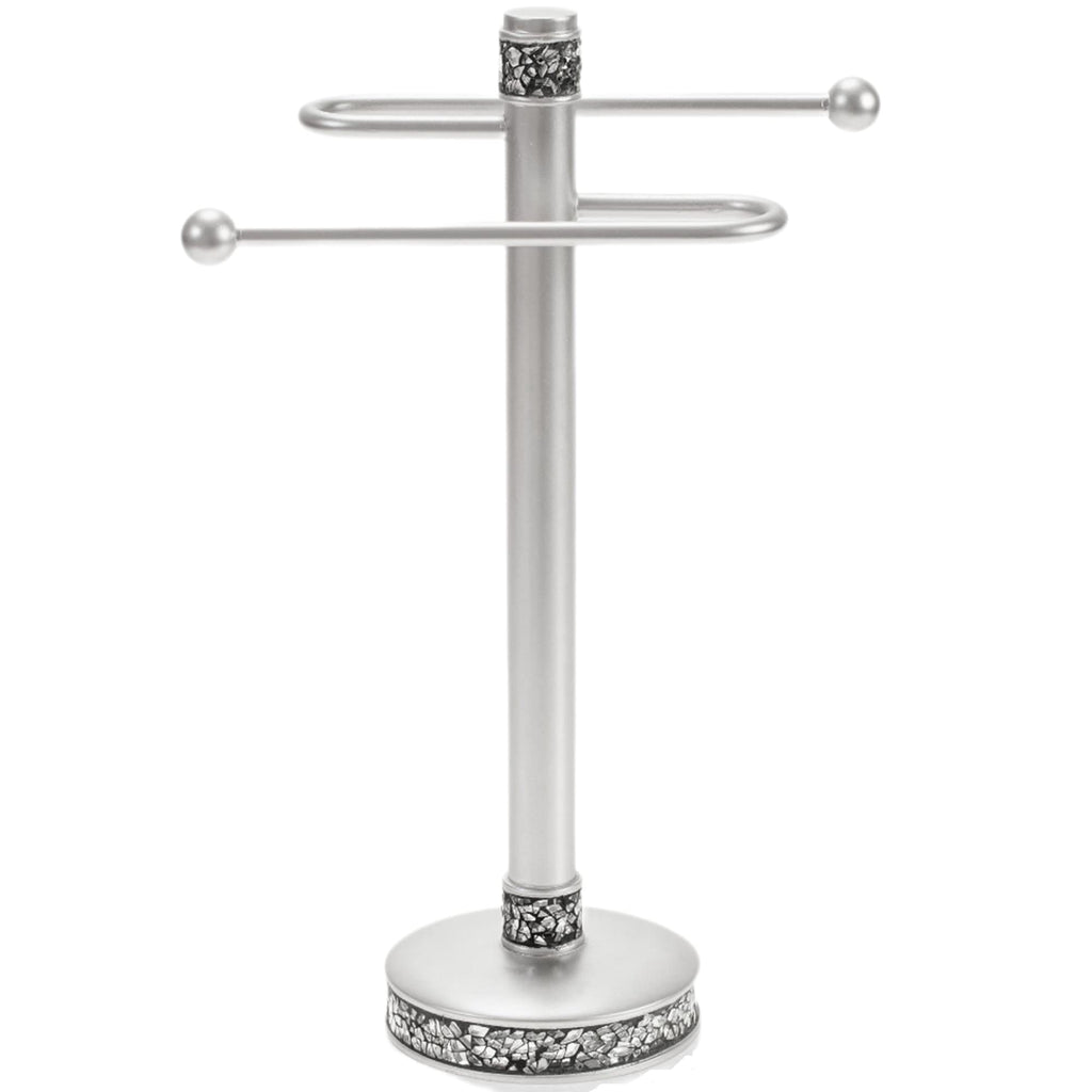 Creative Scents Crackled Glass Silver Bathroom Accessory Set – 4-Piece Vanity Set Includes: Lotion Soap Dispenser, Toothbrush Holder, Tumbler, and Soap Dish