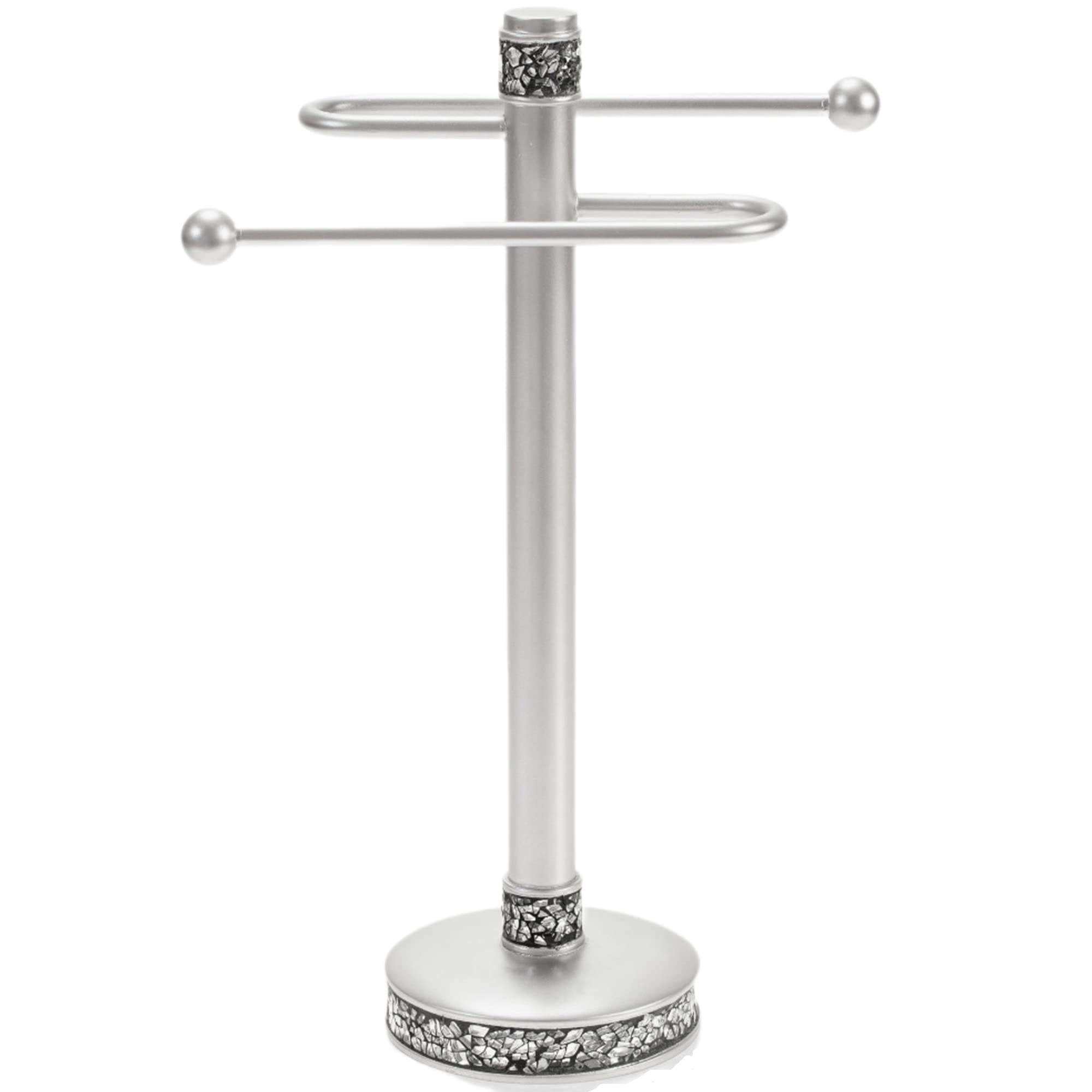 Creative Scents Crackled Glass Silver Bathroom Accessory Set – 4-Piece Vanity Set Includes: Lotion Soap Dispenser, Toothbrush Holder, Tumbler, and Soap Dish