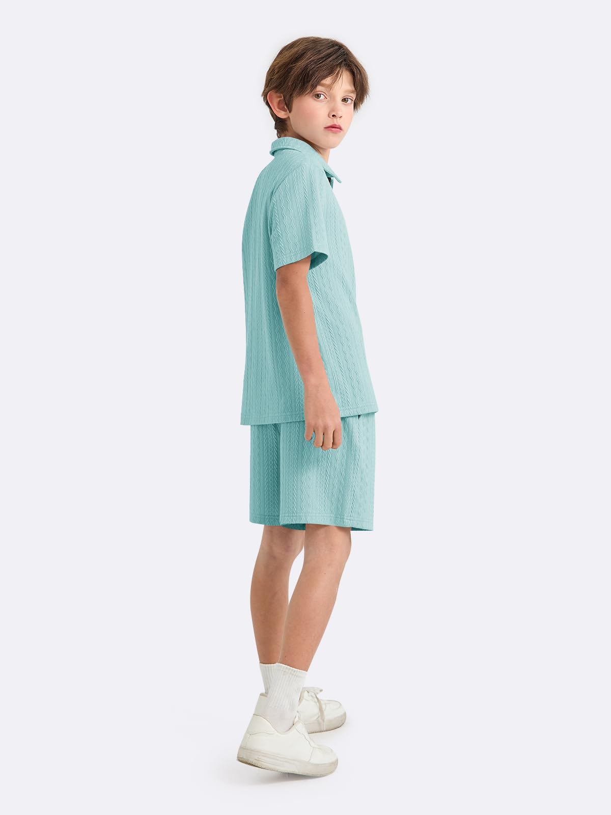 Haloumoning Boys 2 Piece Summer Outfits Kids Quarter Zip Polo Shirt and Shorts Set Athletic Tracksuit 5-14 Years