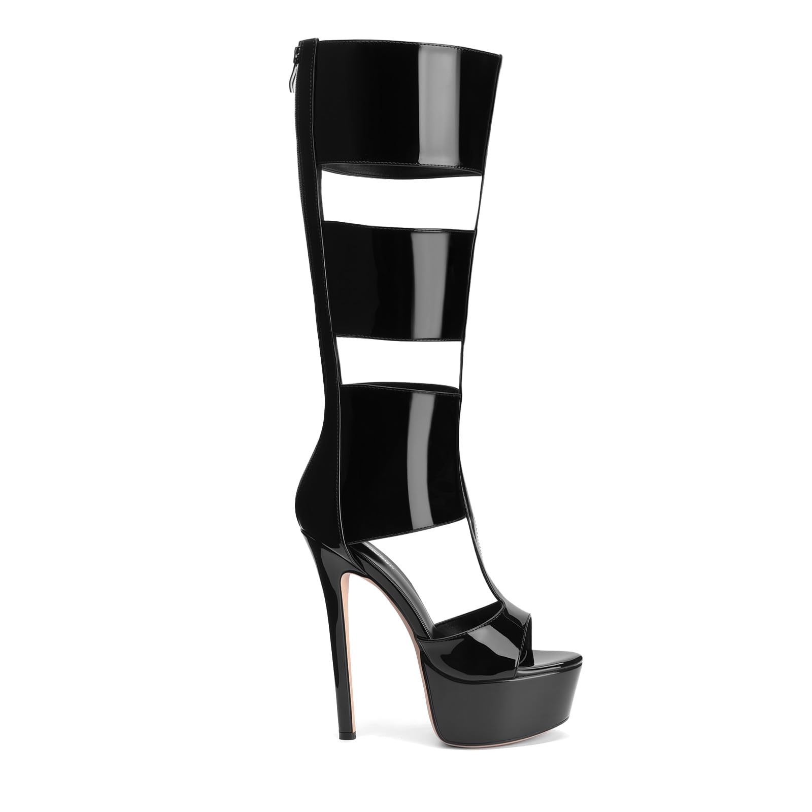 FancyQueen Platform Knee High Sandals for Women, Gladiator Open Toe Summer Booties Black Heels Sandal Boots, Sexy Style Casual for Party