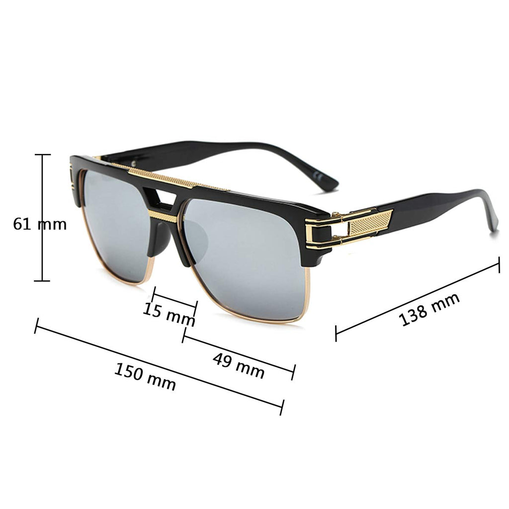 Dollger Square Sunglasses for Men Classic Oversized Sun Glasses Retro Semi Rimless Gold Alloy Frame UV400